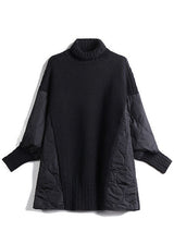 Women’s Coffee Turtleneck Sweater in Patchwork Knit | Warm Loose Fit Winter Jumper