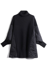 Women’s Coffee Turtleneck Sweater in Patchwork Knit | Warm Loose Fit Winter Jumper
