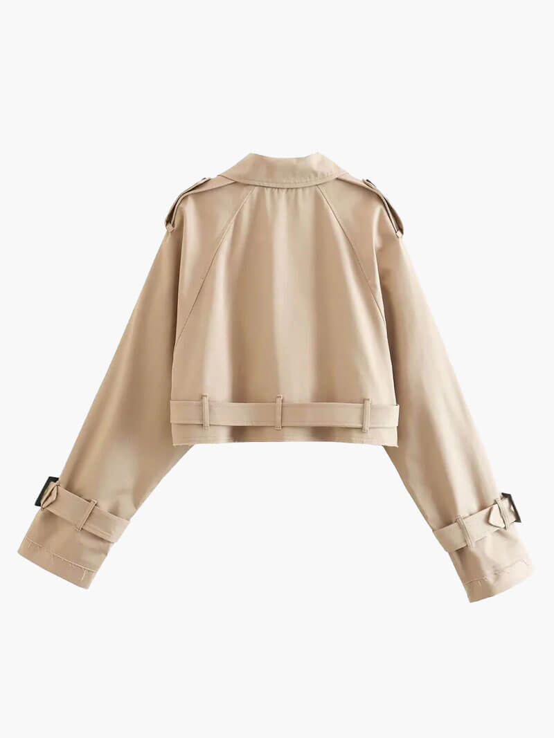 Cropped Trench Coat | Double-Breasted | Belted Waist | Autumn Layering Piece