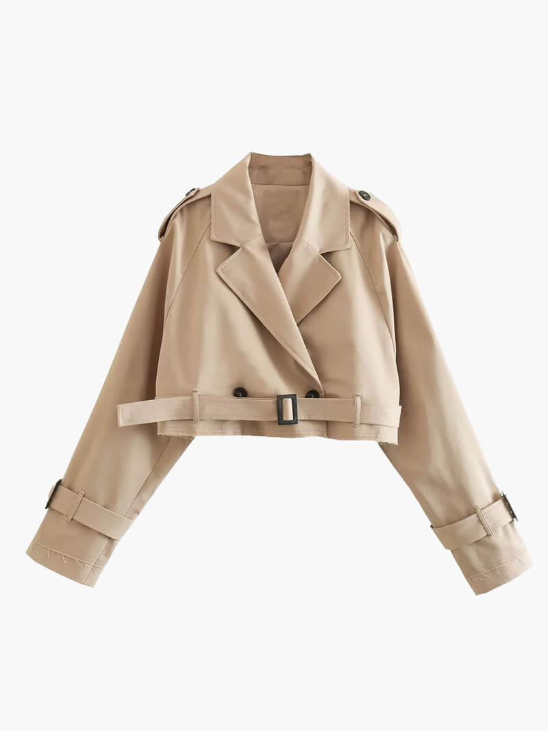 Cropped Trench Coat | Double-Breasted | Belted Waist | Autumn Layering Piece