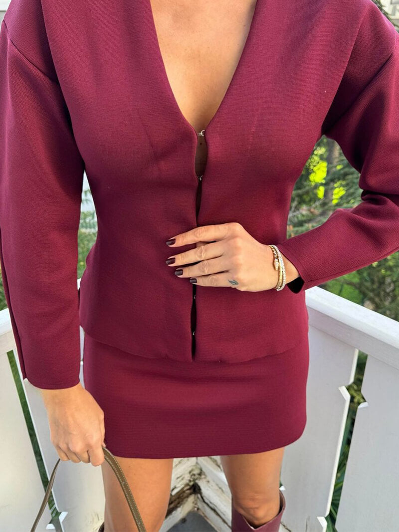 Two-Piece Knit Set | Long Sleeve Cardigan | Tapered Cut