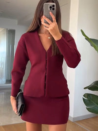 Two-Piece Knit Set | Long Sleeve Cardigan | Tapered Cut