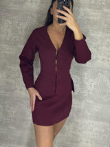 Two-Piece Knit Set | Long Sleeve Cardigan | Tapered Cut