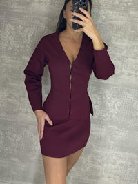 Two-Piece Knit Set | Long Sleeve Cardigan | Tapered Cut