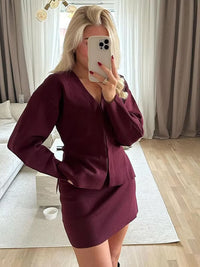 Two-Piece Knit Set | Long Sleeve Cardigan | Tapered Cut