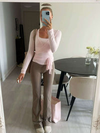 Two-Piece Pilates Set | V-Neck Top | Wide Leg Pants