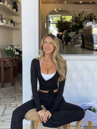 Two-Piece Pilates Set | V-Neck Top | Wide Leg Pants