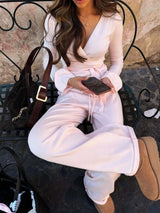 Two-Piece Pilates Set | V-Neck Top | Wide Leg Pants