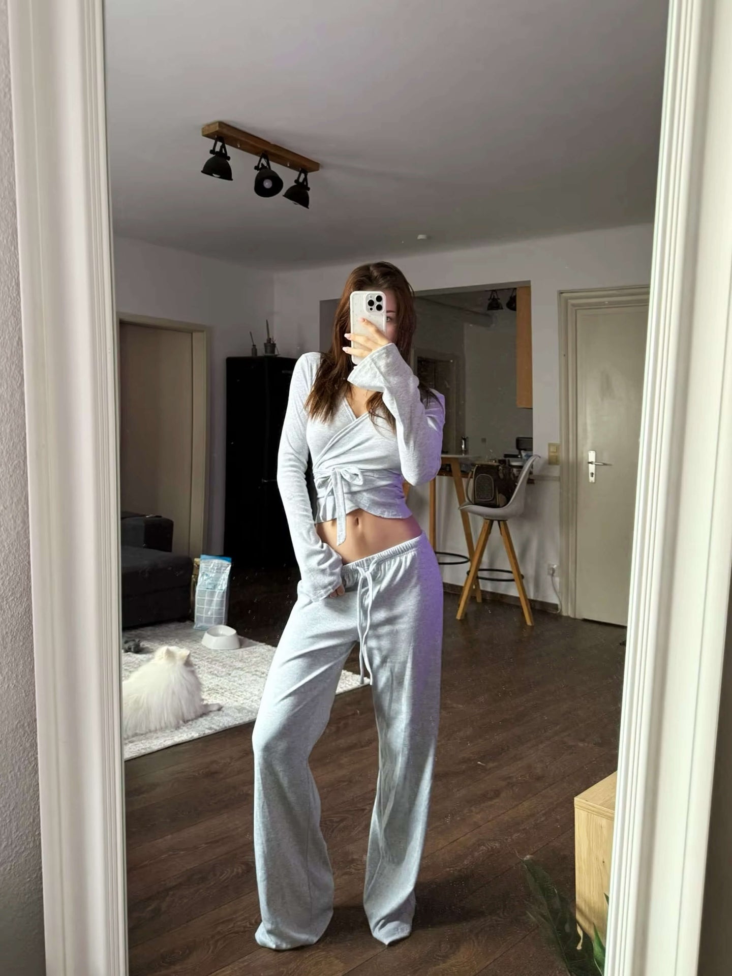 Two-Piece Pilates Set | V-Neck Top | Wide Leg Pants