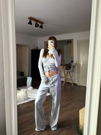Two-Piece Pilates Set | V-Neck Top | Wide Leg Pants