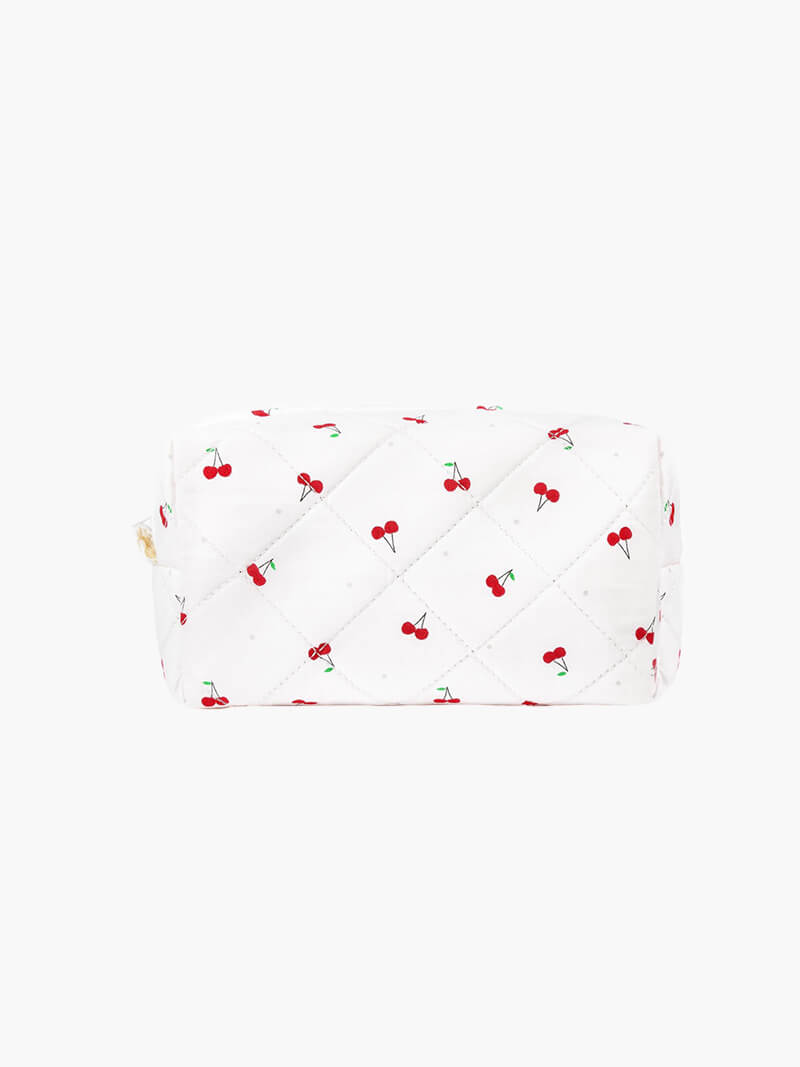 Quilted Makeup Bag | Vintage Travel Pouch | Compact & Stylish | Cherry Design