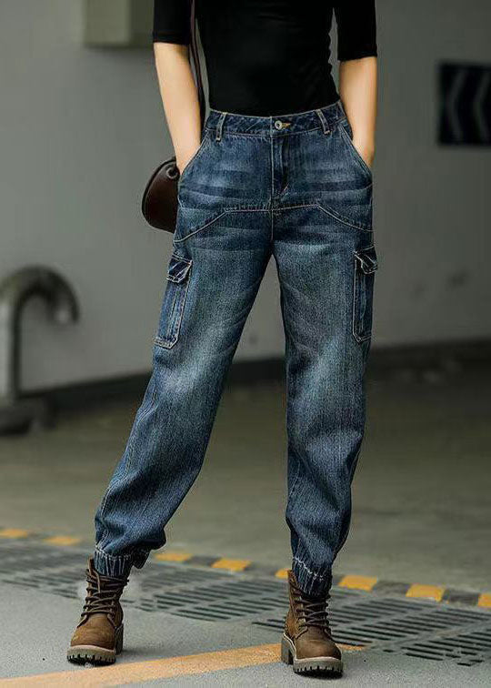 Women’s Jeans | Wide Leg Patchwork Denim Trousers with Pockets Casual Style