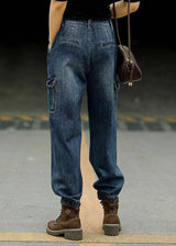 Women’s Jeans | Wide Leg Patchwork Denim Trousers with Pockets Casual Style