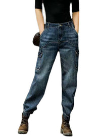 Women’s Jeans | Wide Leg Patchwork Denim Trousers with Pockets Casual Style