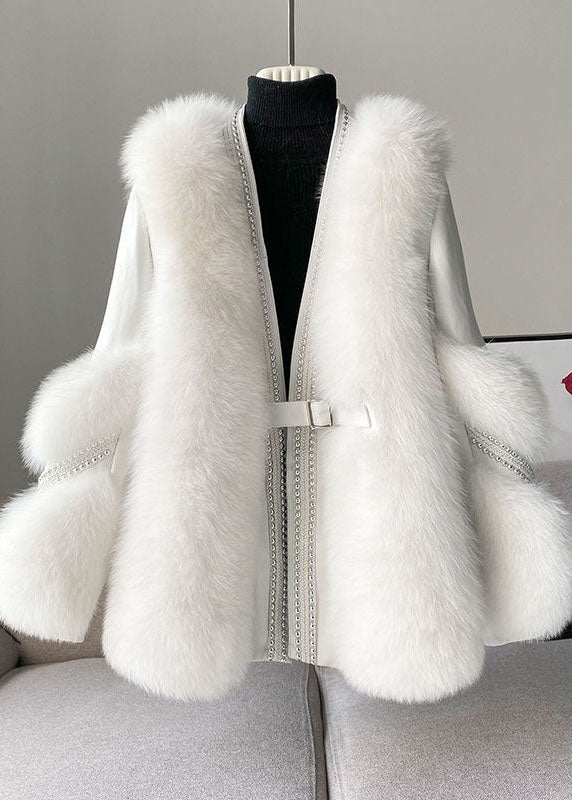 Women’s Winter Fur Coat | Long White Jacket with Quilted Padded Design