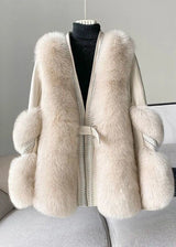 Women’s Winter Fur Coat | Long White Jacket with Quilted Padded Design