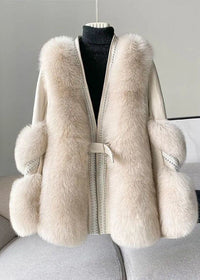Women’s Winter Fur Coat | Long White Jacket with Quilted Padded Design