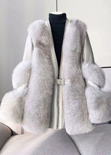 Women’s Winter Fur Coat | Long White Jacket with Quilted Padded Design