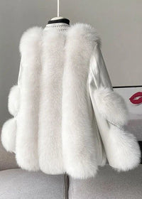 Women’s Winter Fur Coat | Long White Jacket with Quilted Padded Design