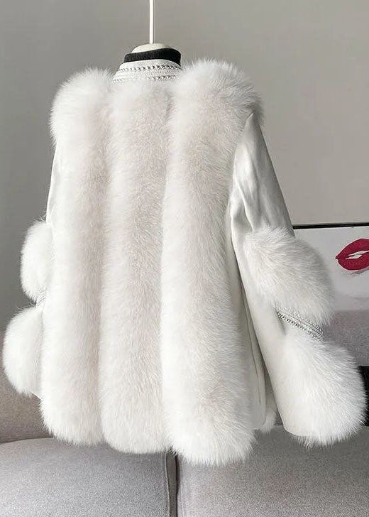 Women’s Winter Fur Coat | Long White Jacket with Quilted Padded Design