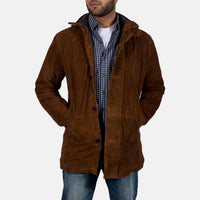 Men’s Brown Suede Jacket with Hooded Winter Style | Warm Casual Coat