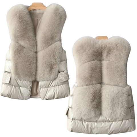 Women’s Faux Fur Cardigan in Winter Coatigan Style | Warm Sleeveless Knitwear