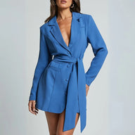 Women’s Belted Blazer Mini Dress in Double-Breasted Style | Elegant Long Sleeve Dress