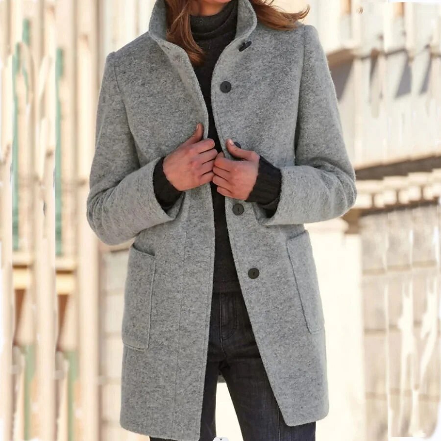 Women’s Wool Winter Coat | Elegant Long Jacket | Button-Up Warm Outerwear | Timeless Cold-Weather Style