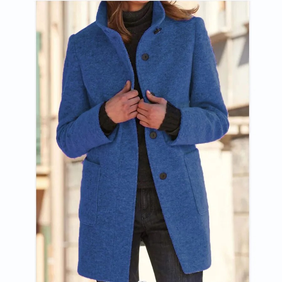 Women’s Wool Winter Coat | Elegant Long Jacket | Button-Up Warm Outerwear | Timeless Cold-Weather Style