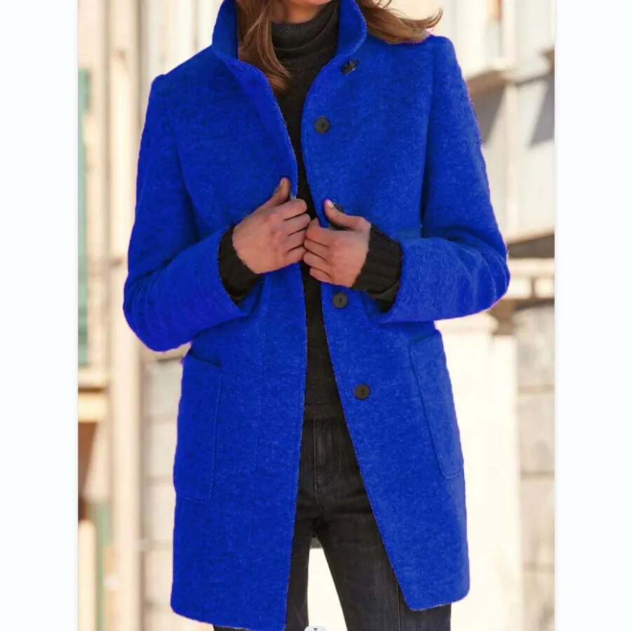 Women’s Wool Winter Coat | Elegant Long Jacket | Button-Up Warm Outerwear | Timeless Cold-Weather Style
