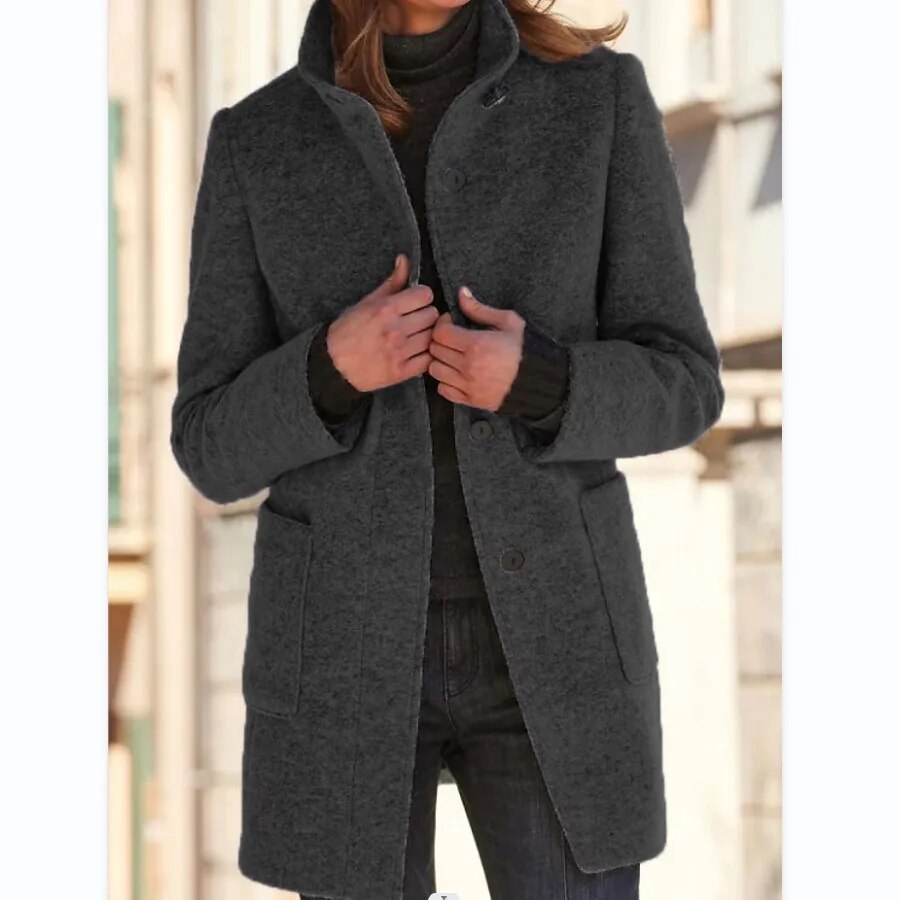 Women’s Wool Winter Coat | Elegant Long Jacket | Button-Up Warm Outerwear | Timeless Cold-Weather Style