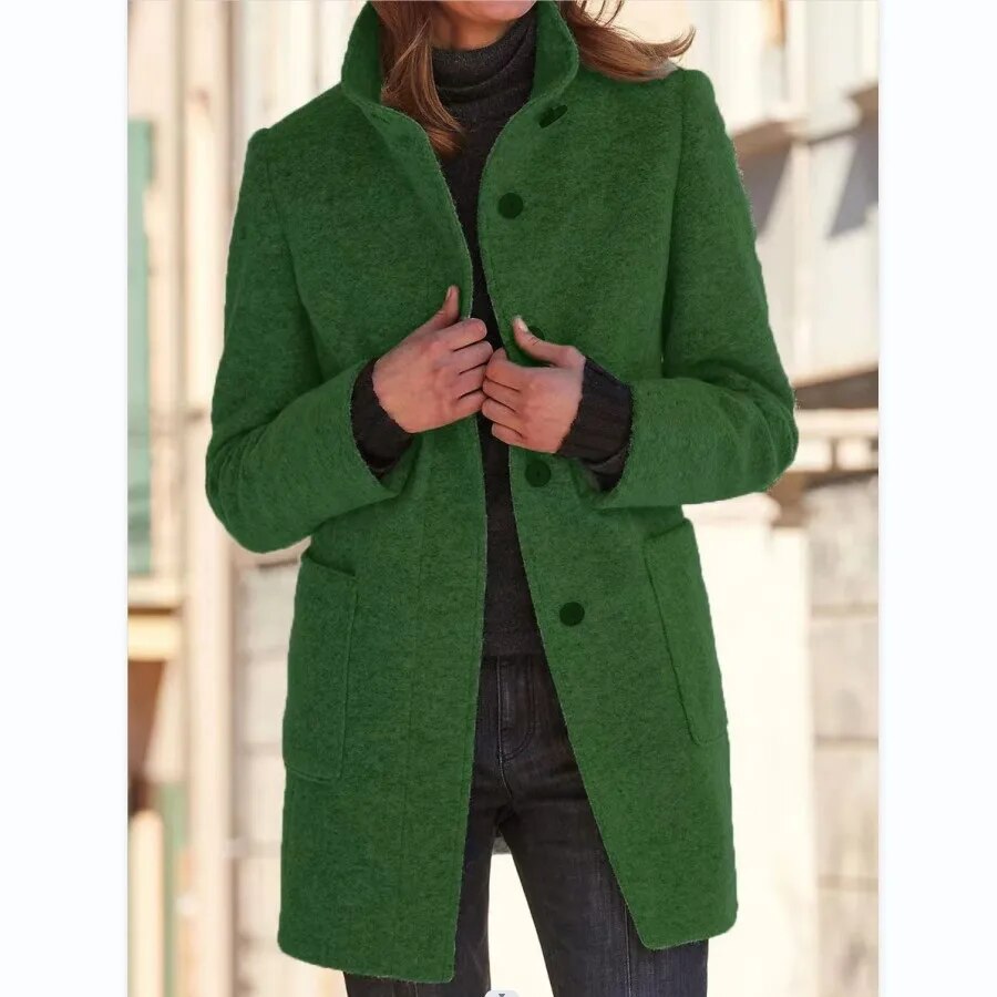 Women’s Wool Winter Coat | Elegant Long Jacket | Button-Up Warm Outerwear | Timeless Cold-Weather Style