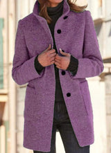 Women’s Wool Winter Coat | Elegant Long Jacket | Button-Up Warm Outerwear | Timeless Cold-Weather Style