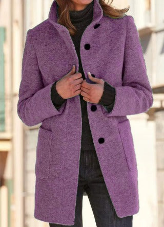 Women’s Wool Winter Coat | Elegant Long Jacket | Button-Up Warm Outerwear | Timeless Cold-Weather Style