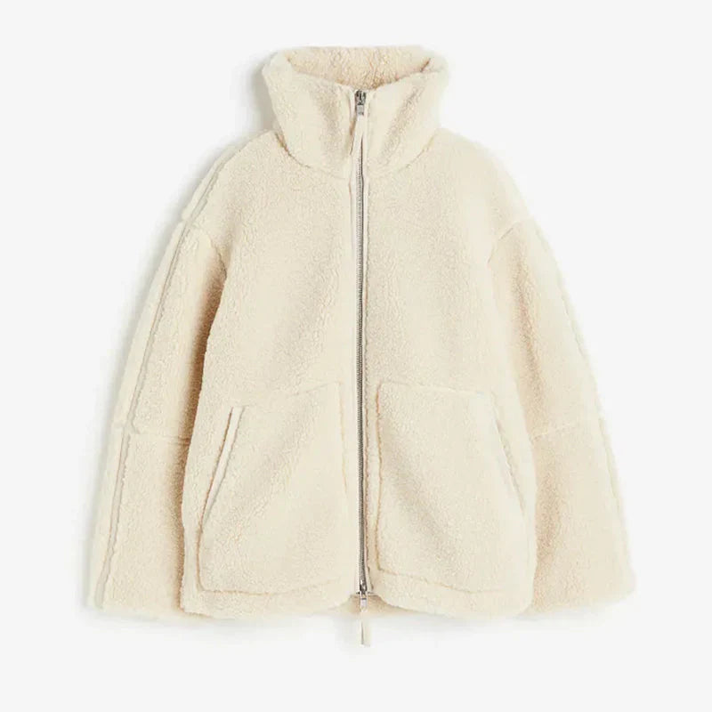 Women’s Wool Winter Jacket | Oversized Fleece Coat | Zip-Up Casual Outerwear | Warm Streetwear Layer