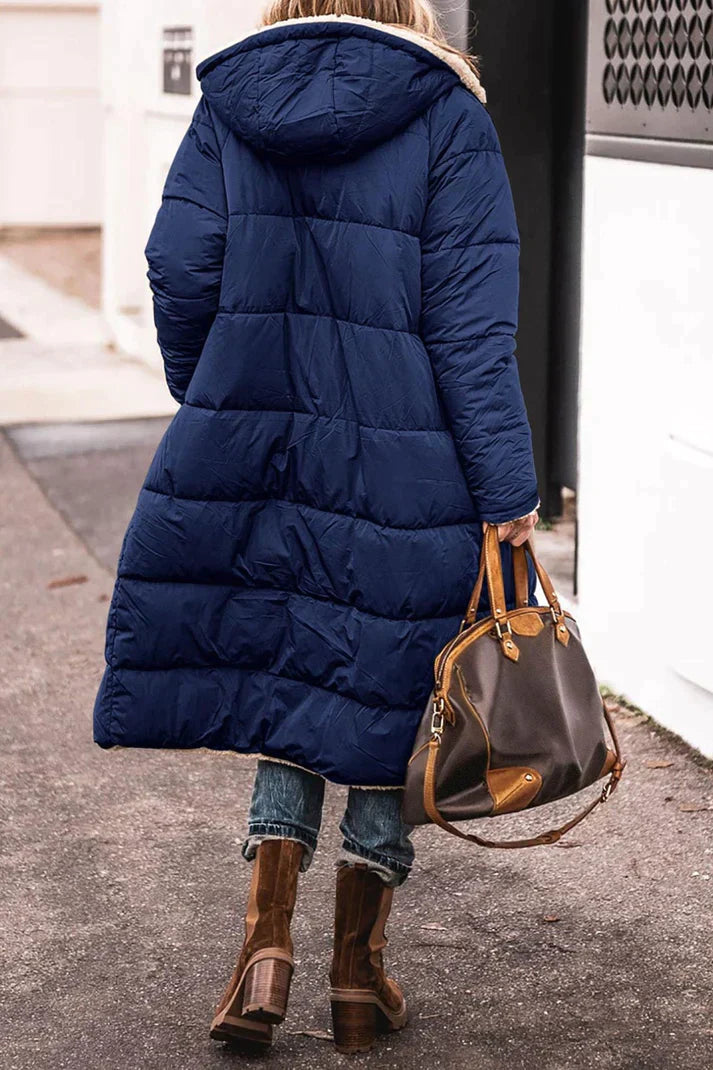 Women’s Long Winter Coat | Hooded Warm Jacket | Reversible Teddy Lined Outerwear | Cold-Weather Protection