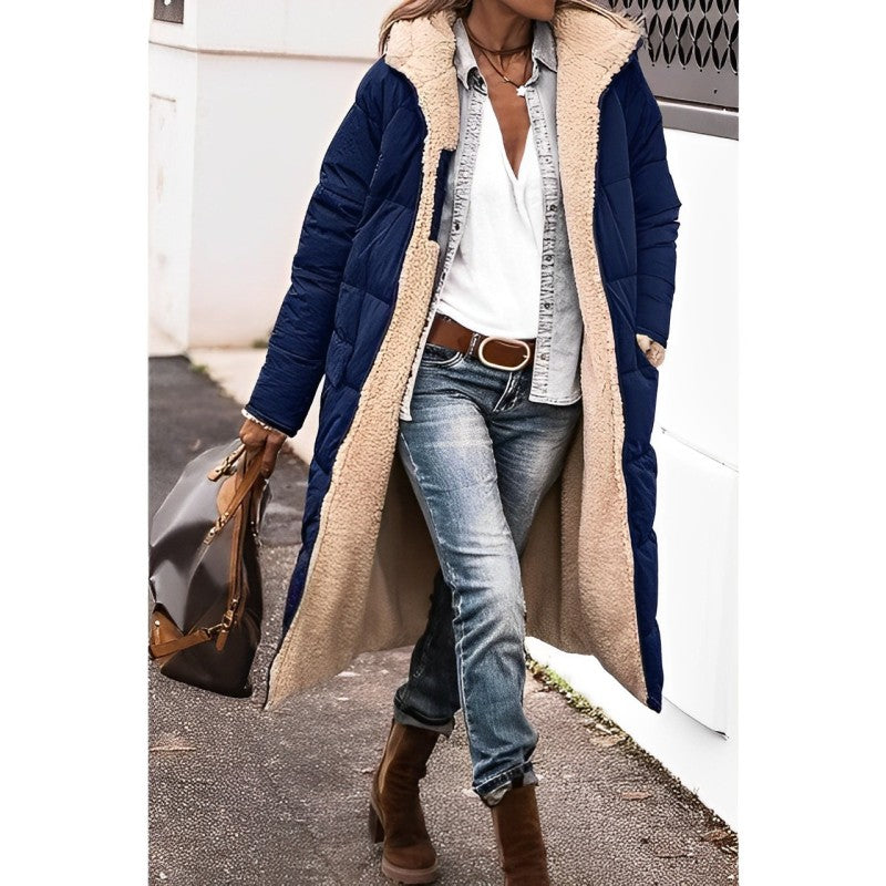 Women’s Long Winter Coat | Hooded Warm Jacket | Reversible Teddy Lined Outerwear | Cold-Weather Protection