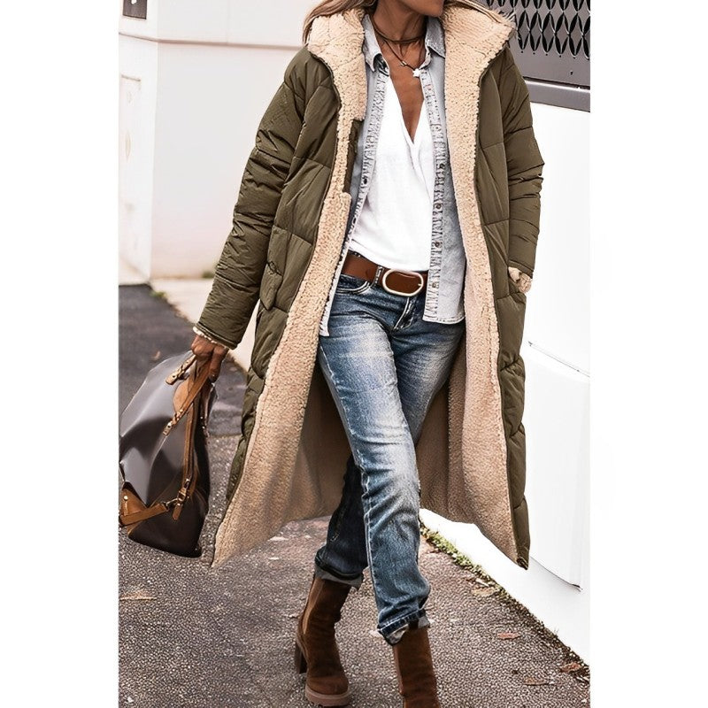 Women’s Long Winter Coat | Hooded Warm Jacket | Reversible Teddy Lined Outerwear | Cold-Weather Protection