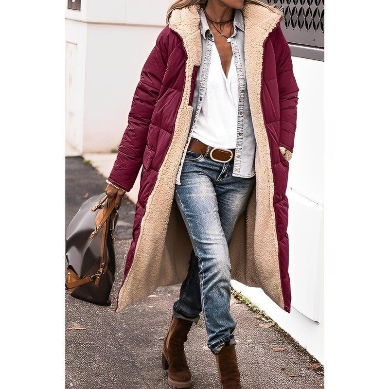Women’s Long Winter Coat | Hooded Warm Jacket | Reversible Teddy Lined Outerwear | Cold-Weather Protection