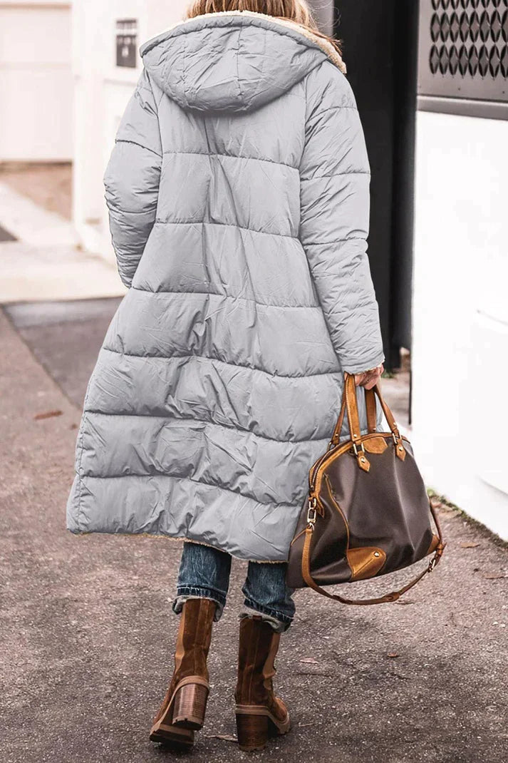 Women’s Long Winter Coat | Hooded Warm Jacket | Reversible Teddy Lined Outerwear | Cold-Weather Protection