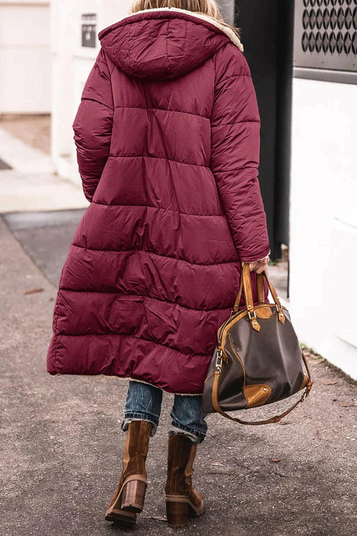 Women’s Long Winter Coat | Hooded Warm Jacket | Reversible Teddy Lined Outerwear | Cold-Weather Protection