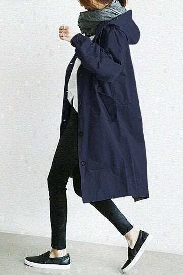 Women’s Long Trench Coat | Hooded Lightweight Jacket | Stylish Transitional Outerwear | Casual Elegant Look