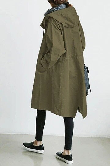 Women’s Long Trench Coat | Hooded Lightweight Jacket | Stylish Transitional Outerwear | Casual Elegant Look