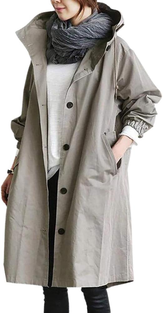 Women’s Long Trench Coat | Hooded Lightweight Jacket | Stylish Transitional Outerwear | Casual Elegant Look