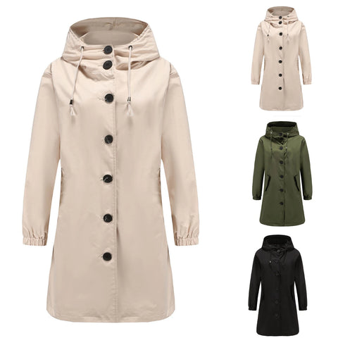 Women’s Long Trench Coat | Hooded Lightweight Jacket | Stylish Transitional Outerwear | Casual Elegant Look