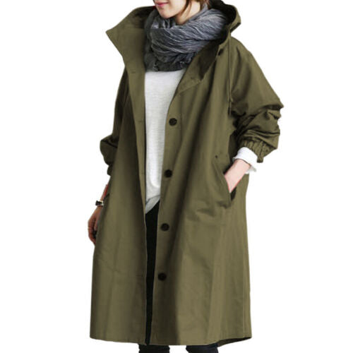 Women’s Long Trench Coat | Hooded Lightweight Jacket | Stylish Transitional Outerwear | Casual Elegant Look