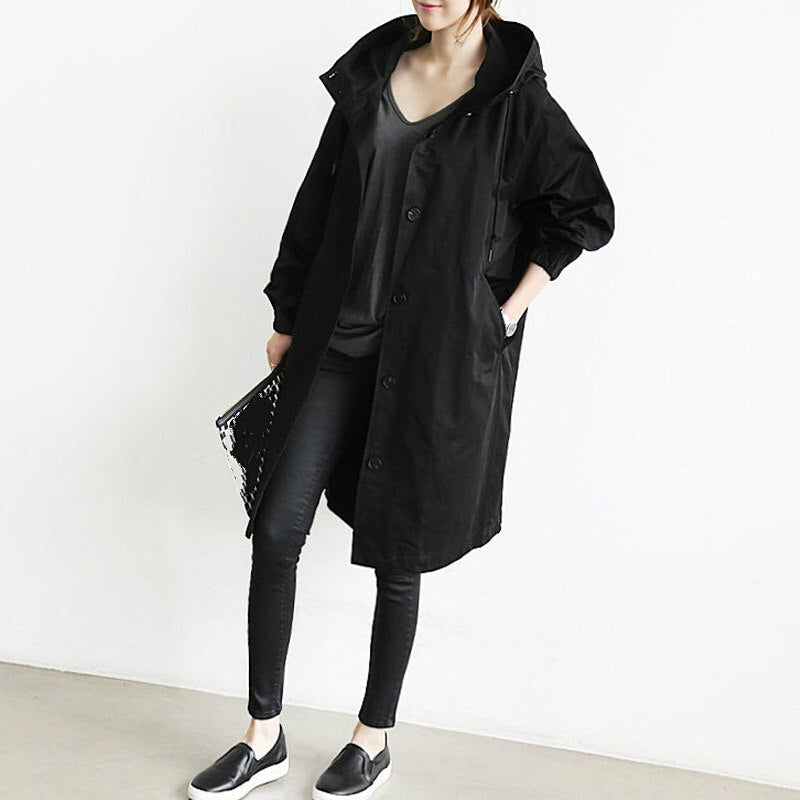 Women’s Long Trench Coat | Hooded Lightweight Jacket | Stylish Transitional Outerwear | Casual Elegant Look