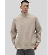 Men’s Quarter Zip Jumper | Ribbed Knit Sweater | Smart Casual Autumn Layer | Long Sleeve Pullover