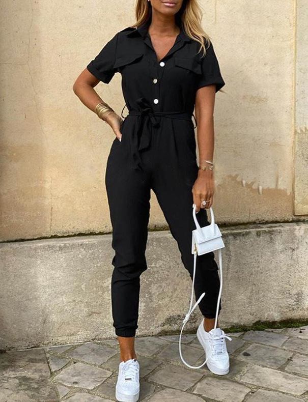 Belted Summer Jumpsuit | Short Sleeve | Lightweight One-Piece for Women