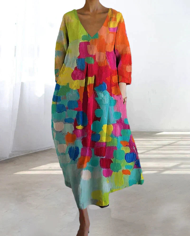 Women’s Colourful Printed Summer Midi Dress in Relaxed Fit | Wedding Guest & Party Dress